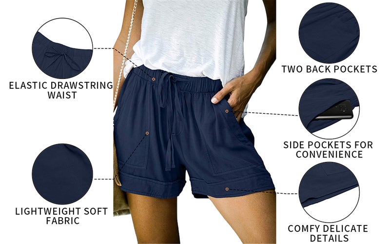 KISSMODA Summer Drawstring Shorts Relaxed Beach Pants for Women Loose Fit Navy Blue L - Image 4